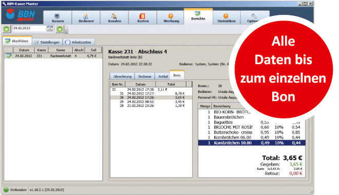 Kalicom BBN Kassen Auswertung